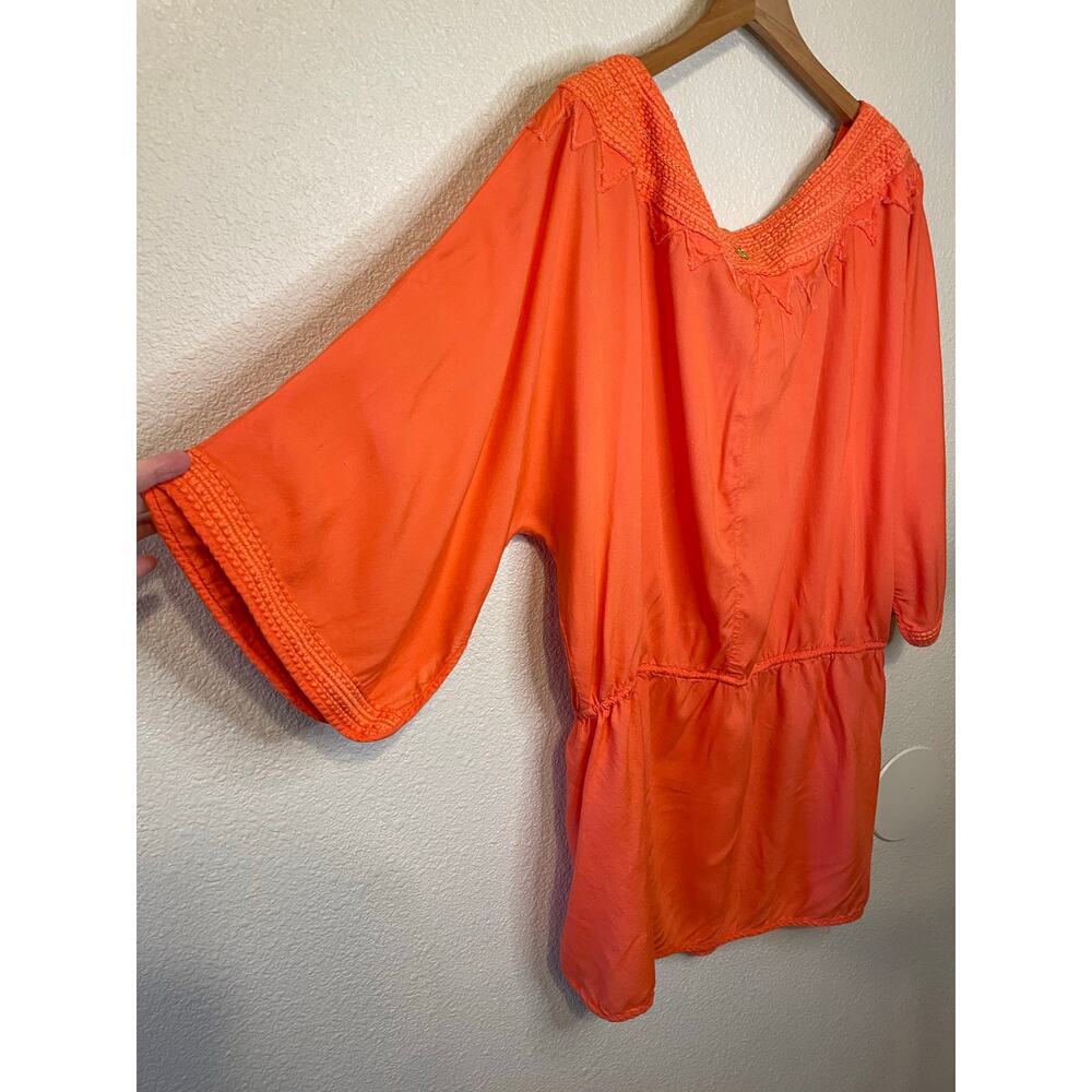 VIX Paula Hermanny Coral Embroidered Bell Sleeve Mini Tunic Swim Coverup Medium - Picture 4 of 13